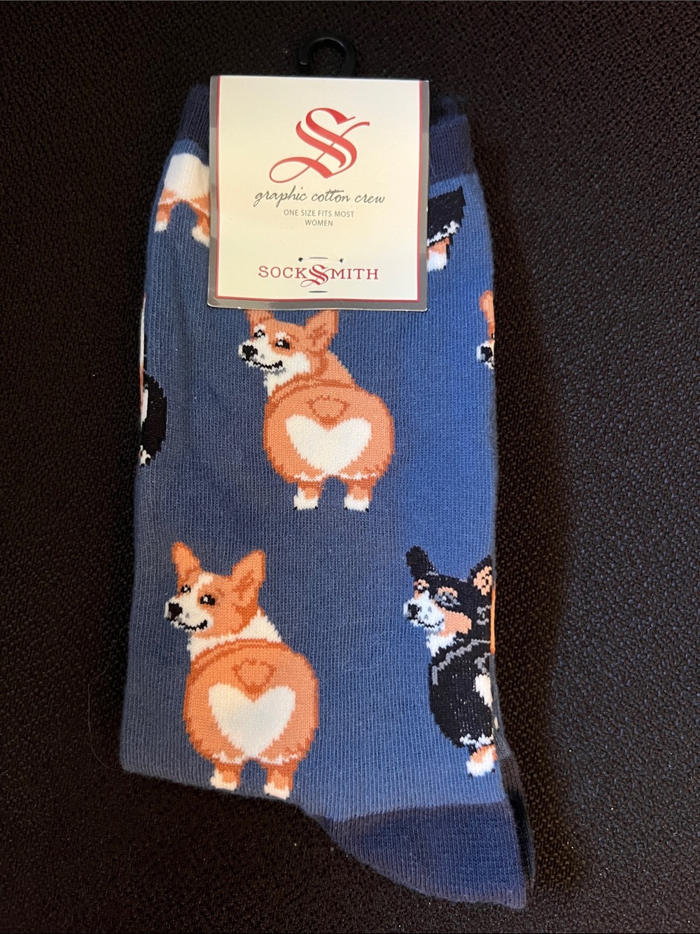 NWT - Socksmith Women’s Blue Corgi Graphic Cotton Crew Socks - One Size